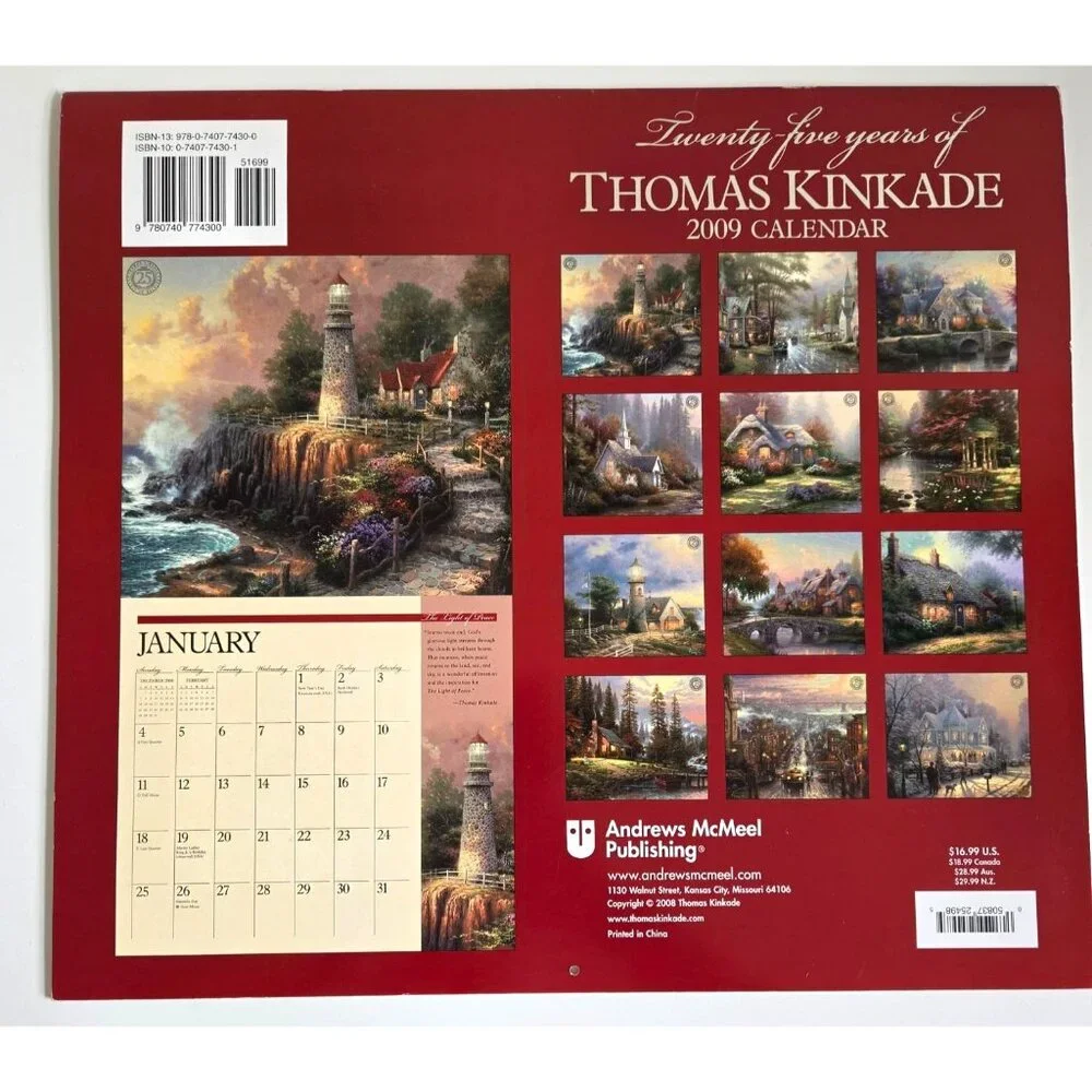 Thomas Kinkade 2009 Special Collectors Edition Calendar COA Landscape Prints